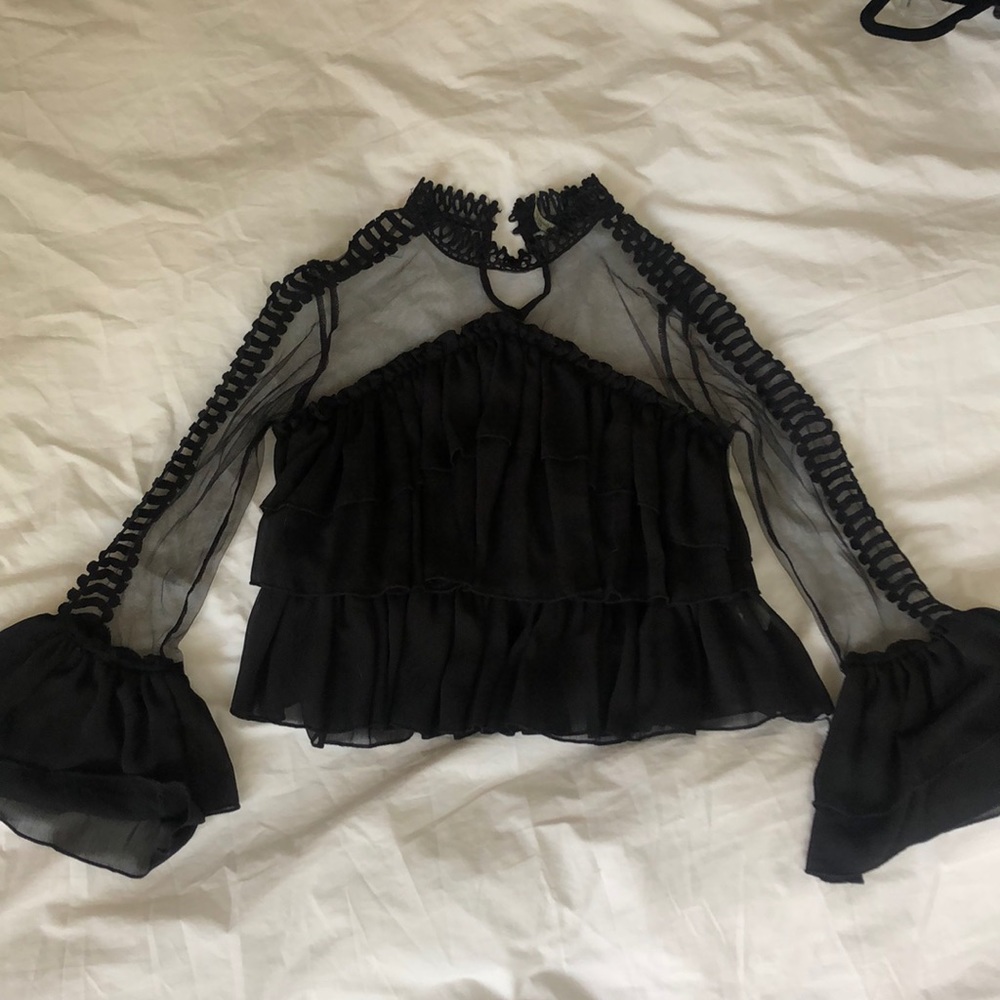 Black blouse with ruffle detail